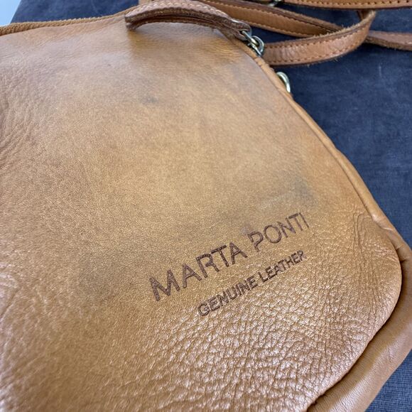 Marta Ponti Genuine Leather Crossbody Small Tan Shoulder Purse Travel Organizer - Picture 2 of 12